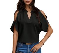 EMOTTOS Camiseta con Cuello en V para Mujer, Camisa Sexy con Manga de ala de Murciélago, Elegante sin Tirantes Top Moda Fiesta de Discotecas Ropa de Verano para Damas, Negro, M