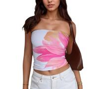EMOTTOS Camiseta de Tirantes con Estampado Y2K para Mujer - Skinny Stretchy Fabric Tank Top, Sexy Verano Backless Strapless Bandeau Chaleco para Señoras Tops Fiesta de Verano, Blanco, L