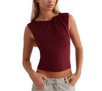 EMOTTOS Camiseta de Tirantes Plisado para Mujer, Sexy Y2K Camisetas sin Mangas con Correa Ajustable, Slim Fit Tops con Cuello Redondo, Stretch Camisa de Moda para Verano Club Fiesta, Rojo, M