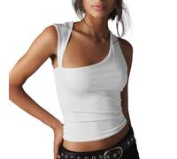 EMOTTOS Camiseta Sin Mangas para Mujer, Camisetas Camisetade Verano con Tirante Irregular, Tank Top Crop Tops sin Mangas Elegante Sexy Ajustada Casual Corte Entallado para Mujeres, Blanco S