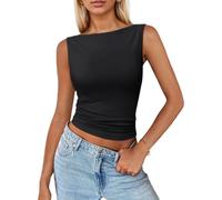 EMOTTOS Camiseta Tirantes Mujer sin Mangas, Sexy Y2K Ajustada Tops Sin Tirantes con Un Hombro Tops, Elegante Slim Fit Top Going out Party Chalecos de Verano para Señoras, Negro, L