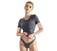 EMOTTOS Camisetas Cortas básicas de Mujer, Casual Y2K Manga Crop Top, Slim Fit Doble Forro Ajustado Cuello Redondo Camisa, Moda Skinny Y2K tee Shirt（Gris-S）