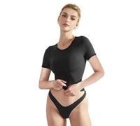 EMOTTOS Camisetas Cortas básicas de Mujer, Casual Y2K Manga Crop Top, Slim Fit Doble Forro Ajustado Cuello Redondo Camisa, Moda Skinny Y2K tee Shirt(Negro-S)