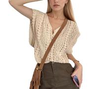 EMOTTOS Chaleco de Punto sin Mangas con Cuello en V para Mujer, Camiseta Bohemia con Aberturas, Prenda de Abrigo para Vestidos de Noche y de Cóctel, Beige, Talla única