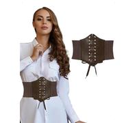 EMOTTOS Cinturón Corsé Elástico Ancho Mujer, Cinturones Corset Sottoseno con Atado Cordones Cuero, Cinch Tipo con Cierre de Velcro a Presión para Vestido Ropa Diaria Faja Estilizadora, Marrón
