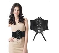 EMOTTOS Cinturón Corsé Elástico Ancho Mujer, Cinturones Corset Sottoseno con Atado Cordones Cuero, Cinch Tipo con Cierre de Velcro a Presión para Vestido Ropa Diaria Faja Estilizadora, Negro