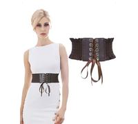 EMOTTOS Cinturón Corsé Elástico Ancho Mujer, Cinturones Corset Sottoseno con Atado Cordones Cuero, Cinch Tipo con Cierre de Botones a Presión para Vestido Ropa Diaria Faja Estilizadora, Marrón