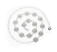 EMOTTOS Cinturón de Cadena Ajustable para Mujer, Estilo Western Cowboy Cowgirl, con Perlas para Jeans y Vestido (B-SILVER)