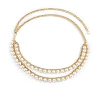 EMOTTOS Cinturón de cadena de metal para mujer, Cadena de cintura de metal ajustable Western Cowboy Cowgirl para mujeres, Cinturones de metal exquisitos con perlas para jeans vestido(A-PEARL)