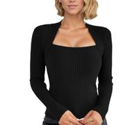 EMOTTOS Crop Tops de Punto para Mujer, Top Manga Larga Mujer Camisetas de Corte Ajustado con Cuello Cuadrado, Top Chaleco de Punto Básica de Fiesta para Señoras, Negro, S