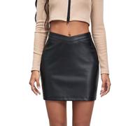 EMOTTOS Falda Corta Cuero Mujer, Envuelva la Cadera con Cintura en V y Ombligo-Gazing Cintura Alta Apretada Minifalda, A-Line Casual Cremallera PU Piel Sintética Mini Falda, S, Negro