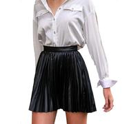 EMOTTOS Falda Corta Plisada de Cuero sintético Mujer, Cintura Alta elástica, Minifalda Cremallera Invisible, Faldas en línea A Informal Fiestas y Festivales, Negro, M