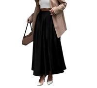 EMOTTOS Falda de Satén de Cintura Alta para Mujeres, Color Sólido, Larga, Adecuada para Negocios y Casual, Negro M
