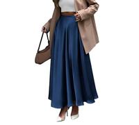 EMOTTOS Falda de Satén para Mujeres, Cintura Alta, Color Sólido, Larga, Adecuada para Negocios y Casual, Azul XL