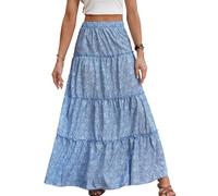 EMOTTOS Falda Larga Boho Mujer Verano Playa, Floral Elegante con Cintura Alta EláStica, Azul S-XL