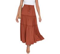 EMOTTOS Falda Larga Elástico Mujer, Faldas Largas Bohemio Cintura Alta Elegantes con Cordón, Falda Plisada Mujer con Volante en Colores Sólidos Casual Verano, Naranja S