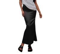 EMOTTOS Falda Larga Mujer, Envuelva la Cadera de Satén de Cintura Alta Vestido Mujer, Casual Cremallera Una Línea Raso Flowy Maxi Señoras Falda, L, Negro