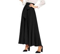 EMOTTOS Falda Larga Mujer, Faldas Largas Cintura Alta con Nudo de Lazo Lazo Delantero, Falda Larga Elegantes Línea A para Señoras, Swing Falda Largo Casual para Mujers, Negro L