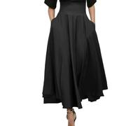 EMOTTOS Falda Larga Mujer, Lazo Cintura Nudos Frilly Falda Cintura Alta, Dos Bolsillos Laterales, Una Línea Flowy, S, Negro
