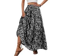 EMOTTOS Falda Larga Mujer Verano, Falda Larga Estirada Bohemia Casual De Cintura Alta, Falda Grande De Verano Casual De Vacaciones De Playa Floral, Negro XL