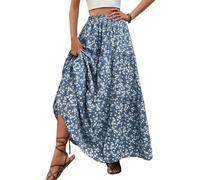 EMOTTOS Falda Larga Mujer Verano, Falda Larga Estirada Bohemia Casual De Cintura Alta, Falda Grande De Verano Casual De Vacaciones De Playa Floral, Azul S