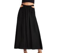 EMOTTOS Falda Larga para Mujer, Boho Sexy Corte Lateral Cintura Alta Acanalados Volantes Elasticated Midi Skirts Mujer, Bohemia Línea A Gran Dobladillo de la Falda Flowy, Negro, S