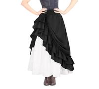 EMOTTOS Falda Medieval Mujer, Falda Larga Renacentista 2 en 1, Halloween Falda Victoriana de Doble Capa con Bolsillo, Vintage Falda Largas de Cintura Alta para Mujers, Negro M