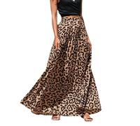 EMOTTOS Faldas largas de Verano para Mujer, Falda Bohemia con Estampado de Leopardo, Cintura Alta, Estilo Bohemio Vintage Playa Vacaciones Tela elástica Falda Larga Acampanada Casual Elegante M
