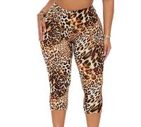 EMOTTOS Leggings de Mujer con Estampado de Leopardo 3/4, Pantalones de Yoga Opacos de Cintura Alta con Efecto Push-up, Leggings Deportivos Ajustados con Efecto Fruncido en el Trasero, Tallas S