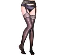 EMOTTOS Medias de Liga Para Mujer Medias 1 Pieza, Alta Medias con Brillantes de Encaje, Medias Sexy con Tirantes de Encaje Antideslizantes, 8 DEN Talla Unica, Negro