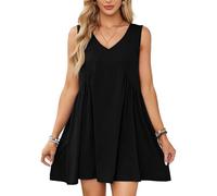 EMOTTOS Minivestido sin Mangas para Mujer, Vestido de Verano con Volantes y Bolsillos, Vestidos de Tirantes con Cuello en V y holgura.(Black-M)