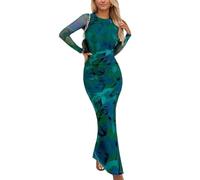 EMOTTOS Mujer Estampado Floral Maxi Vestido, Boho Split Bottom Vestido Largo, Damas Slim Fit Ruched Cintura Vestido, Wrap Vestidos Elegantes para Señoras Fiesta Playa, Verde, S