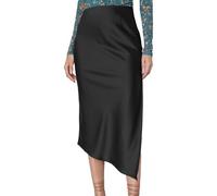 EMOTTOS Mujer Falda Larga de Saten, Sexy Cintura Alta Elasticated Wrap Midi Faldas para Mujeres, Elegante Fiesta A-Line Falda Asimétrica Slit, Negro, L