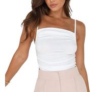 EMOTTOS Mujeres Camisola elástica Acanalada, Y2k Slim Fit Sexy Cuello Cuadrado Sin Espalda Tirantes Espagueti Chaleco, Verano Fuera del Hombro sin Mangas Crop Top(Blanco-L)