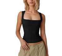 EMOTTOS Mujeres Cuello Cuadrado Camiseta de Tirantes, Slim Fit Y2K Elástica Camiseta, Halter Shirt sin Mangas de Corte Bajo, Camisetas de Verano para Verano Club Fiesta, Negro, XL
