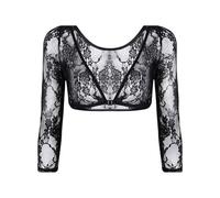 EMOTTOS Mujeres Encaje Bolero, Frente Abierto V Cuello Top, Sheer Malla de Encaje Bolero Corto Tops con Cierre de Gancho de Ojo, Transparente Floral Boda Bolero de Fiesta para el Vestido, Negro, XL