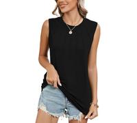 EMOTTOS Mujeres Ruched Línea Chaleco, Verano Casual Sin Mangas Cuello Redondo Tank Top, Suave Tops Chaleco con Dobladillo Curvo Swing Loose(Negro-L)