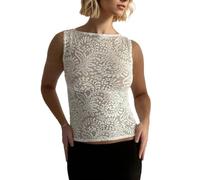 EMOTTOS Mujeres Sheer Mesh Camiseta, Sexy Eencaje Y2K Camiseta de Tirantes sin Mangas con Bordados Florales Top, Slim Fit Top con Ver A Través Clubwear para Verano Club Fiesta, Blanco, M