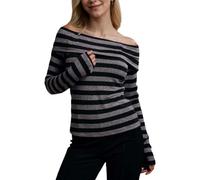 EMOTTOS Mujeres Slim Fit Crop Top, Moda Señoras Y2k Rayas Gris y Negras de un Hombro Manga Larga Camiseta Básica Blusa Tee, Negro L