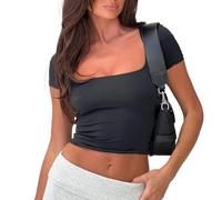 EMOTTOS Mujeres Y2k Slim Tops, Verano Sexy Cuello Cuadrado sin Mangas Vest Tops, Slim Fit Off-Shoulder Crop Top Camisola(Negro-XL)