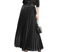 EMOTTOS Otoño Invierno Falda Larga Mujer Plisada Metálica, Falda Maxi con Cintura Alta Elástica, Estilo Tono A Elegante Brillante para Oficina, Boda y Fiesta, Negro, Talla Única