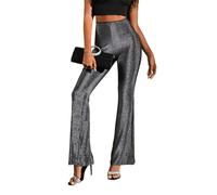 EMOTTOS Pantalones Acampanados Verano Mujer, Reino Unido Corte Ajustado Tejido elástico Brillante Cintura Alta elásticos Purpurina Ropa Fiesta Chicas Ligeros cómodos Negros Brillantes, Tallas M