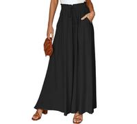 EMOTTOS Pantalones Mujer Verano, Pantalon Largos Elasticos Cintura Alta con Cordón y Bolsillos, Palazzo Pantalones Elástico, Elegantes Pantalon Pierna Ancha Casual para Mujer, Negro M