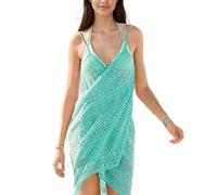 EMOTTOS Pareo de Encaje con Cuello en V para Mujer, Minivestido de Croché sin Mangas y con Tirantes Ajustables, Túnica Poncho Boho con Dobladillo Irregular, Verde, Talla única