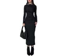 EMOTTOS Sexy Maxi Ruched Dress, Elegante Cuello Burlón Vestido con Abertura en la Espalda, Suave Maxi Swing Hem Vestidos lápiz para Fiesta de cóctel (Negro/Gris, S-L)