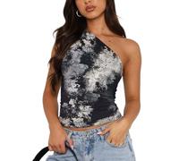 EMOTTOS Sexy Off-Shoulder Tank Top- Trendy Slant Shoulder Slim Fit Vest, Basic Sleeveless Crop Top for Women, Stretchy Vest Club Party T-Shirt(Calico-L)