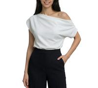 EMOTTOS Sexy Top Mujer Asimétrico con un Hombro Descubierto y Plisado, Camiseta de Manga Corta Hombros Drapeada y Ajuste Slim, Top Elegante Outfits de Diario Fiestas Verano, Blanco, Talla Única