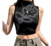 EMOTTOS Tank Top Sexy Rosa Mujer- Top Corto Estampado y sin Mangas de Moda para Mujeres, Chaleco de Baile elástico para Fiestas en Clubes o Camiseta（Black-L）
