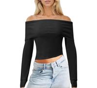 EMOTTOS Tops de Punto para Mujer, Camiseta para Mujer Camisetas Ajustadas con Un Hombro Camisetas, Moda Going out Club Party Pullover Ligerode Punto, Negro, M