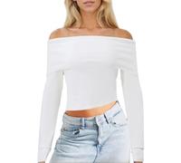 EMOTTOS Tops de Punto para Mujer, Camiseta para Mujer Camisetas Ajustadas con Un Hombro Camisetas, Moda Going out Club Party Pullover Ligerode Punto, Blanco, S